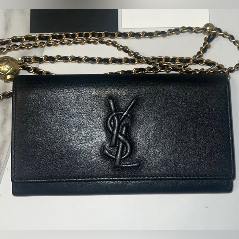 Yves Saint Laurent Black Leather Chain Wallet